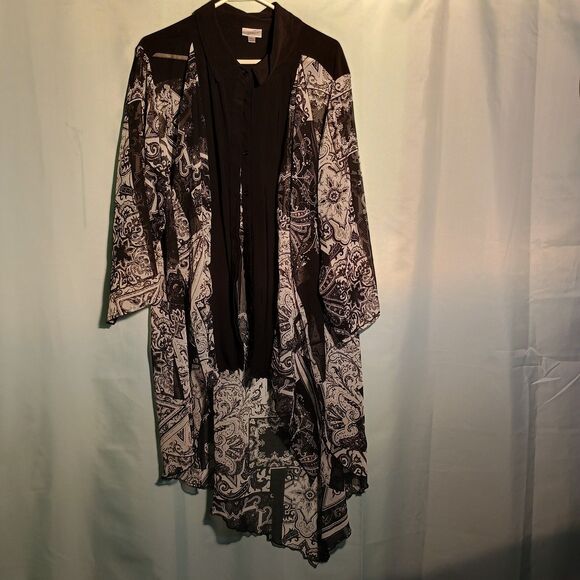 Black & White Paisley Print Duster Cardigan – Sheer Open Front Kimono Jacket - Picture 1 of 4